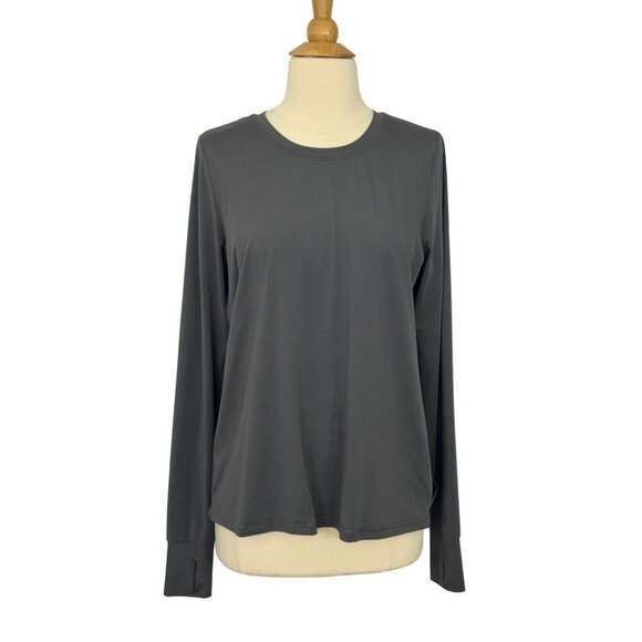 Spanx Soft Spot Wrap Top Gray Long Sleeve Thumbholes Open Back Athleisure Size M - Picture 8 of 8
